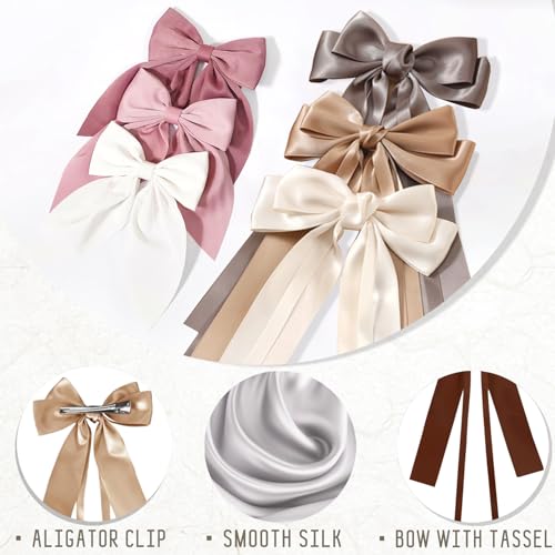 14 Pcs Hair Bows for Women, Bow Hair Clips with Long Tail, Coquette Bows Hair Ribbons, Big Hair Bow Hair Accessories for Women (Trendy Brown) — view 3