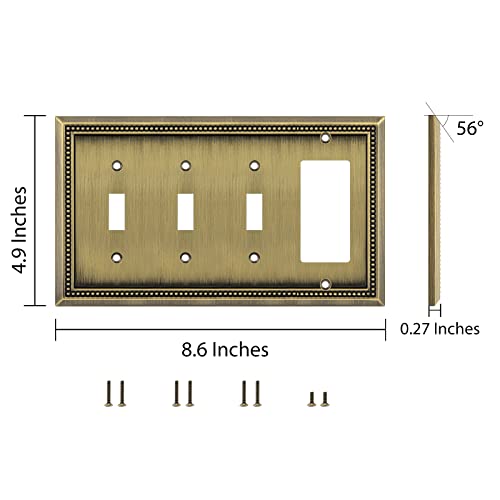 Image of Henne Bery Sunken Pearls Heavy Duty Decorative Wall Plate Switch Plate Outlet Cover (Triple Toggle /Single Decorator, Antique Brass)