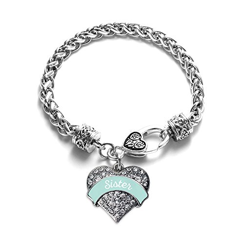 Inspired Silver - Mint Sister Braided Bracelet For Women - Silver Pave Heart Charm Bracelet With Cubic Zirconia Jewelry #TOP12