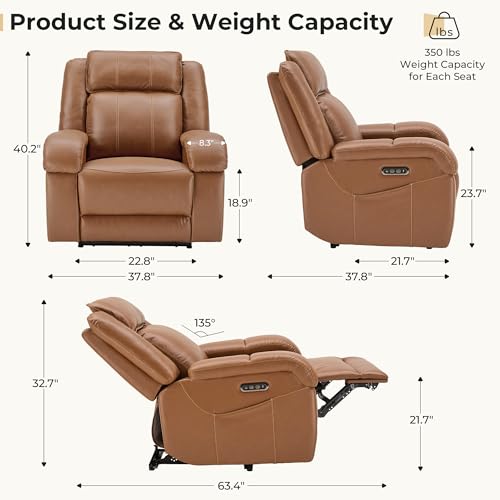 Image of SITJOY Pet Friendly Leather Power Recliner Chair, Zero Wall Hugger RV Recliners with Power Headrest, Charging Ports, Side Pockets, Down-Filled, Scratch Resistant Waterproof Faux Leather in Brown