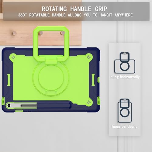 Image of Case for Samsung Galaxy Tab S10 FE+ /S10 FE Plus 13.1 Inch 2025 Released - Heavy Duty Impact Resistant Case Cover with Rotating Ring Stand (Navy Blue /Green)
