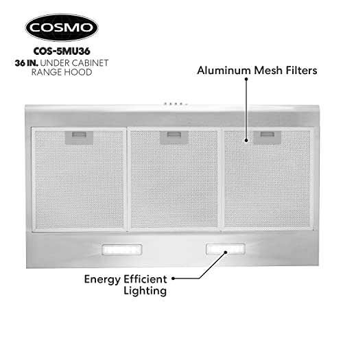 Cosmo COS-5MU36 Under Cabinet Range Hood Ductless Convertible Duct, Slim Kitchen Stove Vent With thumb #7