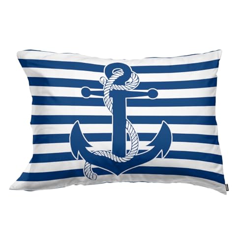 Acptolen Blue Anchor Pillow Cover Rope White and Blue Lines Pillowcase Pillow Shams Cushion Case 20x26 inch Standard Queen Size