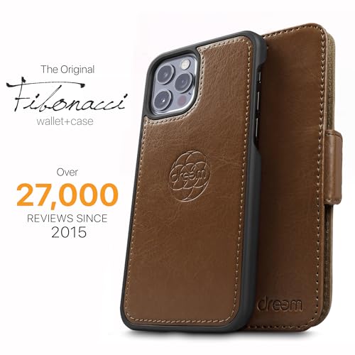 Image of dreem Fibonacci 2-in-1 Wallet Case for Apple iPhone 12 & 12 Pro - Luxury Vegan Leather, Magnetic Detachable Shockproof Phone Case, RFID Card Protection, 2-Way Flip Stand - Chocolate