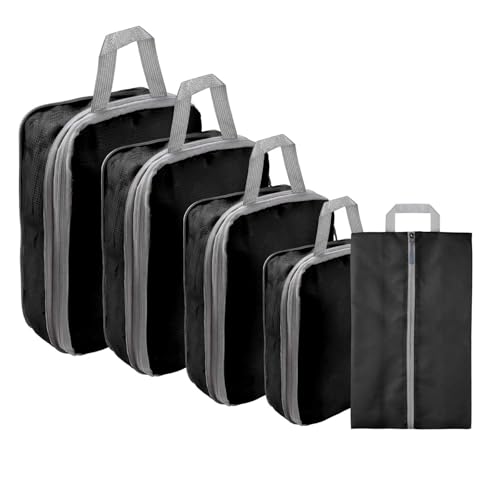 Packing Cubes Juego de 5 o 6 cubos embalaje comprimibles, bolsa almacenamiento viaje, portátil, gran capacidad, impermeable, for maleta, bolso, organizador equipaje(5pcs black)