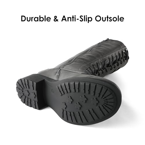 DREAM PAIRS Women's Pu Knee High Riding Combat Boots,Size 6,Grey,GEORGIA