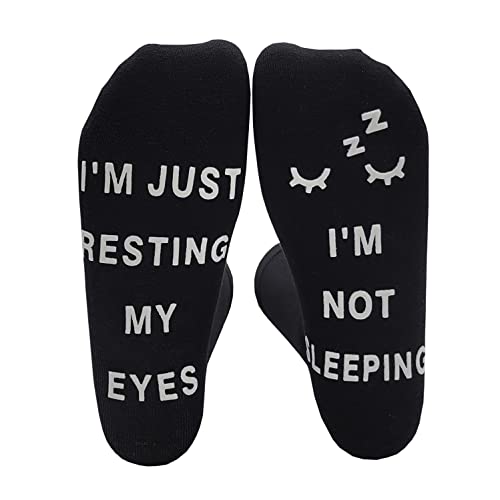 Leotruny I m Not Sleeping I m Just Resting My Eyes Novelty Funny Socks Birthday Gifts for Men Women Dad Boyfriend (C01-Eyelash)