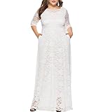 Eternatastic Womens Floral Lace 2/3 Sleeves Maxi Dress Evening Party Long Dress 4XL White