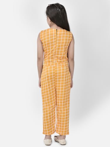 Image of FNOCKS Girls Check Printed Jumpsuit Tie-Knotted Jumpsuit V-Neck