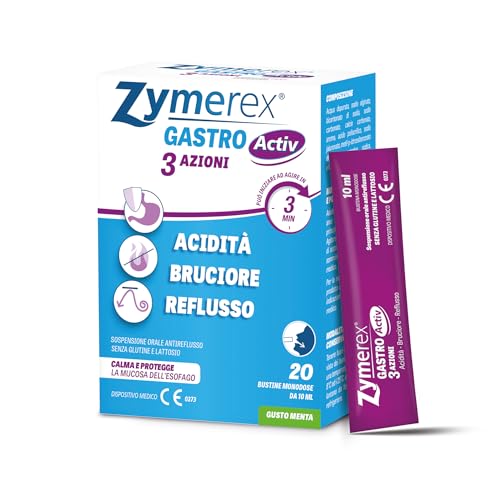 Zymerex Gastro Activ 3 Azioni | 20 Bustine Monodose | Azione Rapida | Agisce In 3 Minuti | Blocca Il Reflusso | Riduce Il Bruciore Di Stomaco | Contra