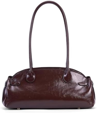Vintage Shoulder Bag - Glossy Leather Top Handle Handbag, Retro Minimalist Dome Shoulder Purse, Elegant Underarm Bag