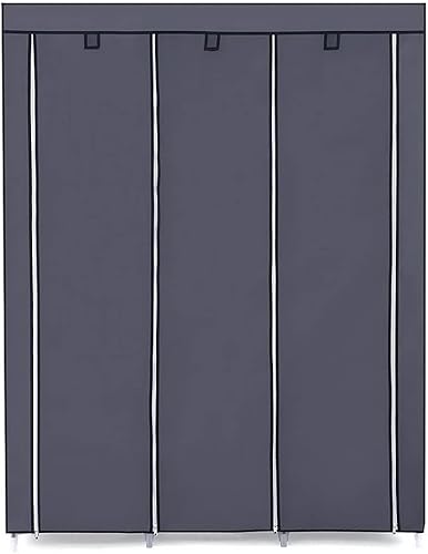 Vista 59 de 67" Portable Wardrobe Closet, Wardrobe Closet for Hanging Clothes with 2 Hanging Rods, 12 Clothes Storage Organizer Shelves, Non-Woven Fabric Grey
