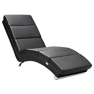 CASARIA® Diván Chaise Longue Tumbona XXL London 186x89x55cm Sillón Ergónomico de Salón Oficina 180Kg Cuero Sintético Negro