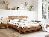 Woodkings® Holzbett Madras 140x200 Massivholz recycelte Pinie rustikal Doppelbett Schlafzimmer Altholz Möbel Schwebebett Bettgestell massiv Echtholz