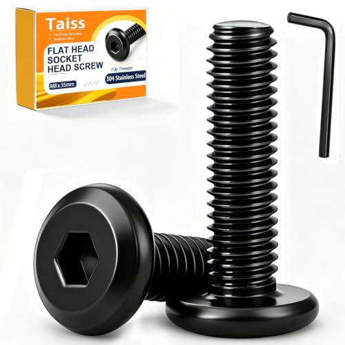 Taiss 20pcs M8 x 35mm Flat Head Socket Head Screw Furniture Bolts,Furniture Screws Stainless Steel 18-8(304),M8 Bolts Black Zinc Plated Fully Threaded,Countersunk Connector M8 Screws with Hex Spanner