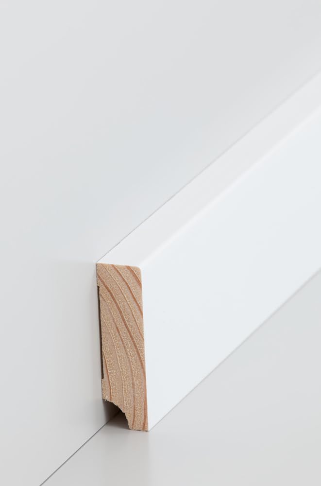 10x Holzfußleiste Kiefer deckend weiß 2500 x 16 x 60 mm Oberkante rechteckig - Fußleiste Fußbodenleiste Massivholz Sockelleiste Holz Südbrock - 25 m