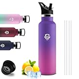 Botella Agua Acero Inoxidable- Botella Termica 0.75 litro- sin BPA- Cantimplora con Pajita- A Prueba de Fugas- Cantimplora Acero Inoxidable- Fácil de limpiar, para Correr, Deportes, Gym