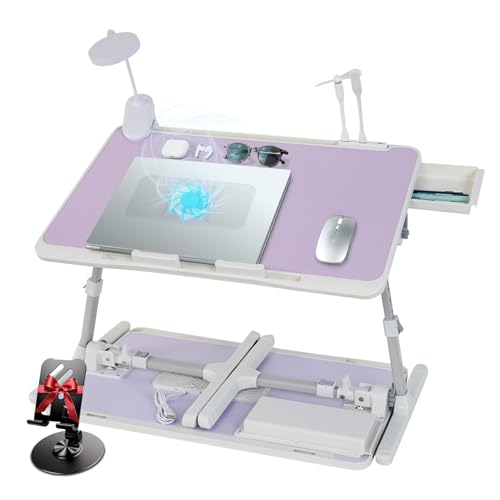 Image of iXTRA Adjustable Laptop Lap Desk with Cooling Fan USB Light for Adults 56x32cm,Purple
