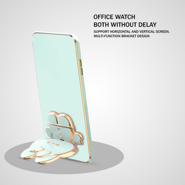 Image of 3D Cartoon Back Case Cover with Cosmetic Mirror for Oppo Reno 15 5G, Mobile Stand (B-Mint)