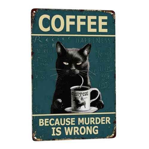 Letrero de lata de gato vintage divertido para decoración de pared de cocina, cafetería, 8 x 12 pulgadas, arte retro de metal para hippie, bohemio, regalos de jardín, baño, ideal para los amantes de