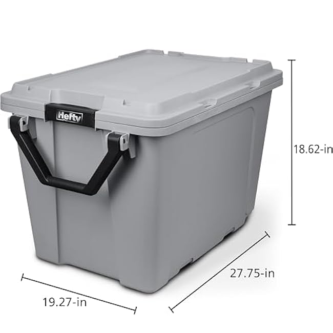 Hefty MAX Pro 28 Gal Wheeled Storage Containers with Lids, 4 Pack Heavy-Duty Plastic Rolling Totes with Secure Latch Handles, Stackable Utility Cartons for Garage, Moving, Storage, Basement & Outdoor