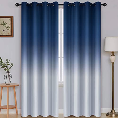 Image of SimpleHome Blue to Grey White Ombre Room Darkening Curtains 84 Inch | Curtains for Living Room,Light Blocking Thick Thermal Insulated Grommet Window Curtains Drapes for Bedroom, 2 Panels,52Wx84L