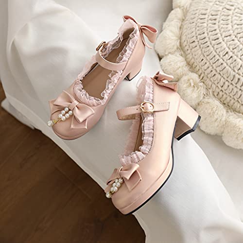 Women's Lolita Bowknot Mary Jane Pumps Shoes Round Toe Comfortable Low Heels Kawaii Girls Dress Shoe4