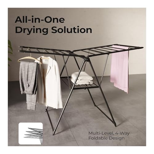 Image of Lifelong Foldable Clothes Drying Stand | Clothes Stand for Home & Balcony|Heavy-Duty Metal Laundry Rack with Hanger Slots & Expandable Wings |Rust-Resistant Cloth Dryer for Indoor & Outdoor Use