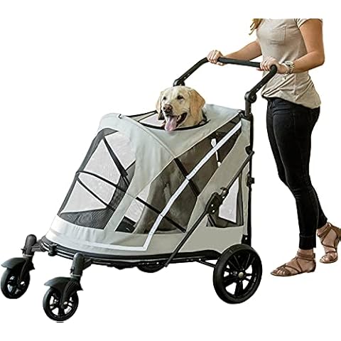 Pet Gear NO-Zip Pet Stroller with Dual Entry, Push Button Zipperless Entry for Single or Multiple Dogs/Cats, Pet Can Easily Walk in/Out, No Need to Lift Pet, Gel-Filled Tires, 1 Model, New Fog Cover