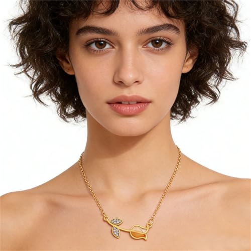 Image of coadipress Tulip Flower Pendant Necklace for Women Dainty Elegant Boho Temperament Crystal Tulip Necklace Trendy Statement Friendship Jewelry
