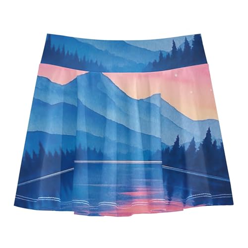 Dance Girls Skorts Athletic Shorts Toddlers Tennis Skirts Pleated Watercolor Landscape Blue Mountains 4t