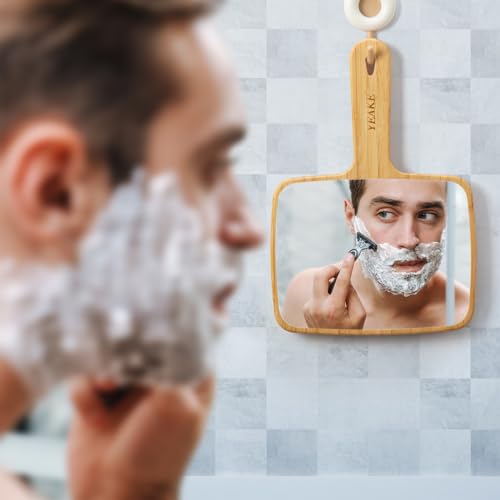 YEAKE Hand Mirror,Natural Bamboo Handheld Mirror with Handle, Single-Sided Portable Travel Vanity Mirror for Men & Women,6.9" W x 9.9" L by YEAKE - Image 3