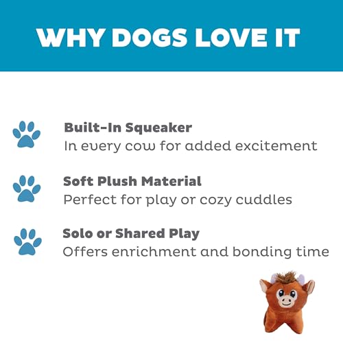 Image of Outward Hound Squeakin' Cows Dog Toy, Plush Highland Cow with Squeaker, Hide-A-Cow Replacement, Puppies & Small Dogs, 4.3 inch, 3-Pack