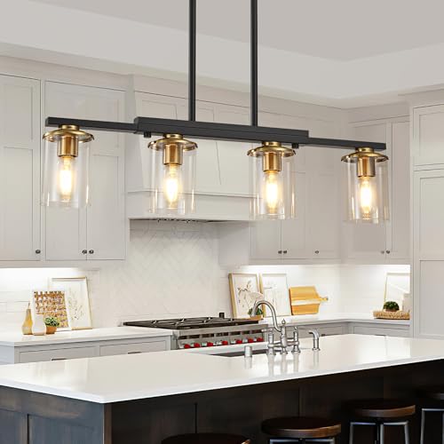 XvmBvm 4-Light Dining Room Light Fixture,Farmhouse Chandelier & Clear Glass