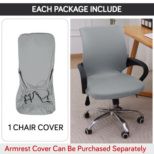 Image of HOKIPO 'SereneSolids' 140 GSM Office Chair Cover for Desk Chair (Low-Back) - 140 GSM Stretchable Fabric - Washable & Anti-Slip - Fits Small & Low-Back Office Chairs, Smokey Grey (AR-6222-SGRY-S)