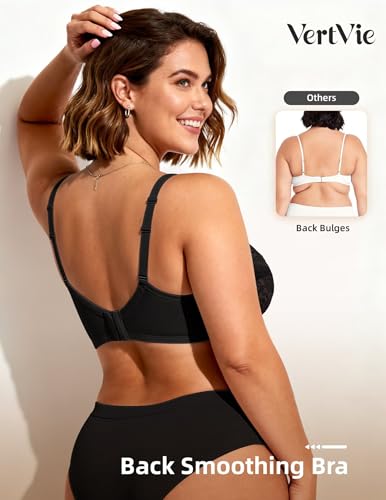 Image of Vertvie Minimizer Bra for Women Underwire Full Coverage | Supportive for Heavy Breasts, Unlined Soft Lace, Lightweight, Comfortable, Adjustable, Flattering for Plus Size Everyday Wear
