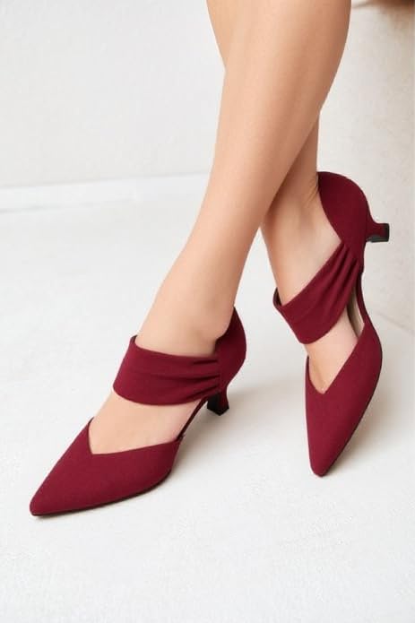 Image of Coutgo Womens Low Kitten Heel Dress Shoes Pointed Toe Slip on Ankle Strap Cutout Elegant Party Wedding Pumps