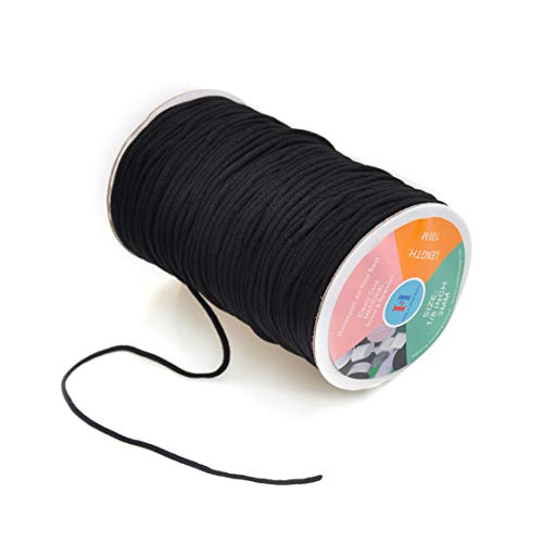 Hollosport Round 3mm Elastic Cord for Masks, 1/8 Inch Soft Thin Elastic String Rope Band for Sewing (Black, 100M)