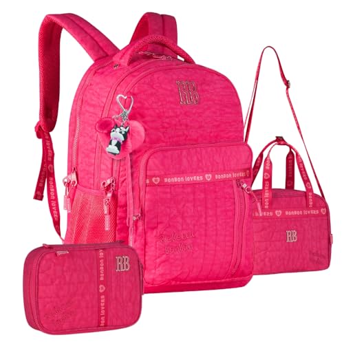 Kit Mochila Rebecca Bonbon Matelassê com Lancheira e Estojo Box Coleção 2026 RB27005 (ROSA)