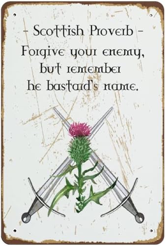 Proverbio escocés: «Perdona a tu enemigo, pero recuerda el nombre del bastardo», novedoso cartel retro de metal en hojalata, placa para bar, pub, club, cafetería, decoración del hogar, arte de pared,