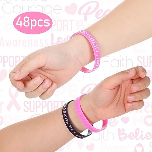 Eowppue 48 Pcs in The Fight for Someone I Love Silicone Wristband Bracelet Pink Rubber Bracelets Cancer Awareness Bracelets for Patient Women Men Teen Gifts Bulk - Image 3