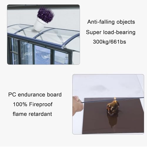 Auvent de porte en polycarbonate transparent et aluminium 65x240 - 4