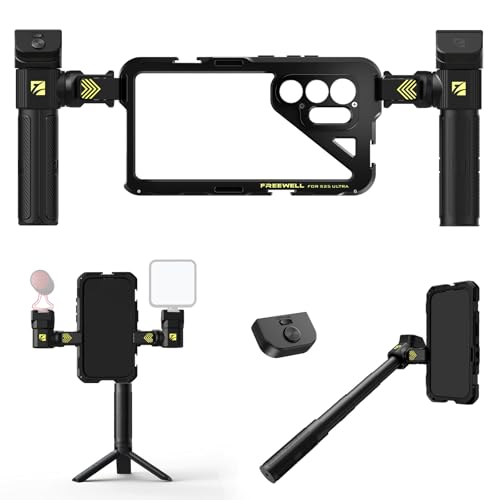 Freewell Genius Rig Cage for Samsung S25 Ultra – Tool-Free Setup, Tripod and Monopod Handles, Bluetooth Remote, Flexible Mounts for Professional Filming