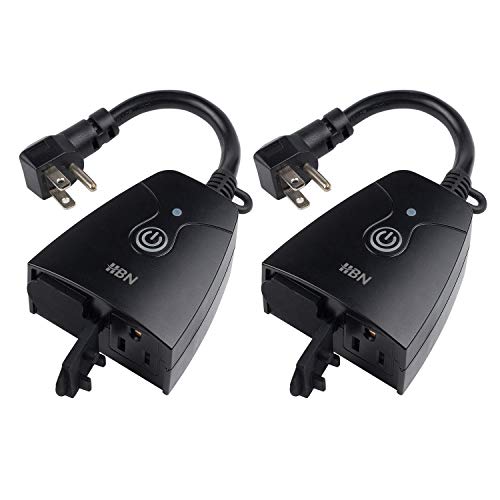 Outdoor Smart WiFi Plug, HBN Heavy Duty Wi-Fi Timer with Two Grounded Outlet, Wireless Remote Control by App Compatible with Alexa and Google Home Assistant 2.4 GHz Network only, ETL Listed (2 Pack)