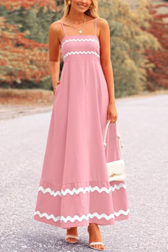 Image of PRETTYGARDEN Women's 2026 Summer Flowy Maxi Dress Casual Sleeveless Spaghetti Strap Ruffle Beach Long Dresses