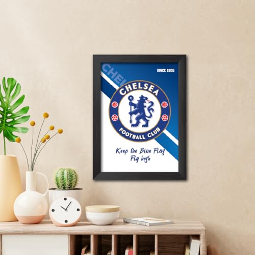 Image of TenorArts Chelsea Football Club Poster Logo Tagline Laminated Photo Frame Painting with Matt Finish Black Textures(12 inches x 9inches)