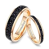 INSIGNIA JEWELLERS Personalised Sandstone Tungsten Ring Set - Custom Engraved Wedding Rings His And Hers, Galaxy Inspired His And Her Wedding Bands, Couple Rings For Him And Her Sets 6/4mm Rose Gold