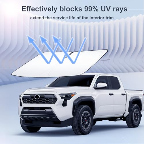 Image of Windshield Sun Shade for 2024 2025 2026 Toyota Tacoma Accessories Custom Fit Pickup Foldable Front Window Sun Visor 310T Thickened UV Heat Insulation Protection Keep Cool