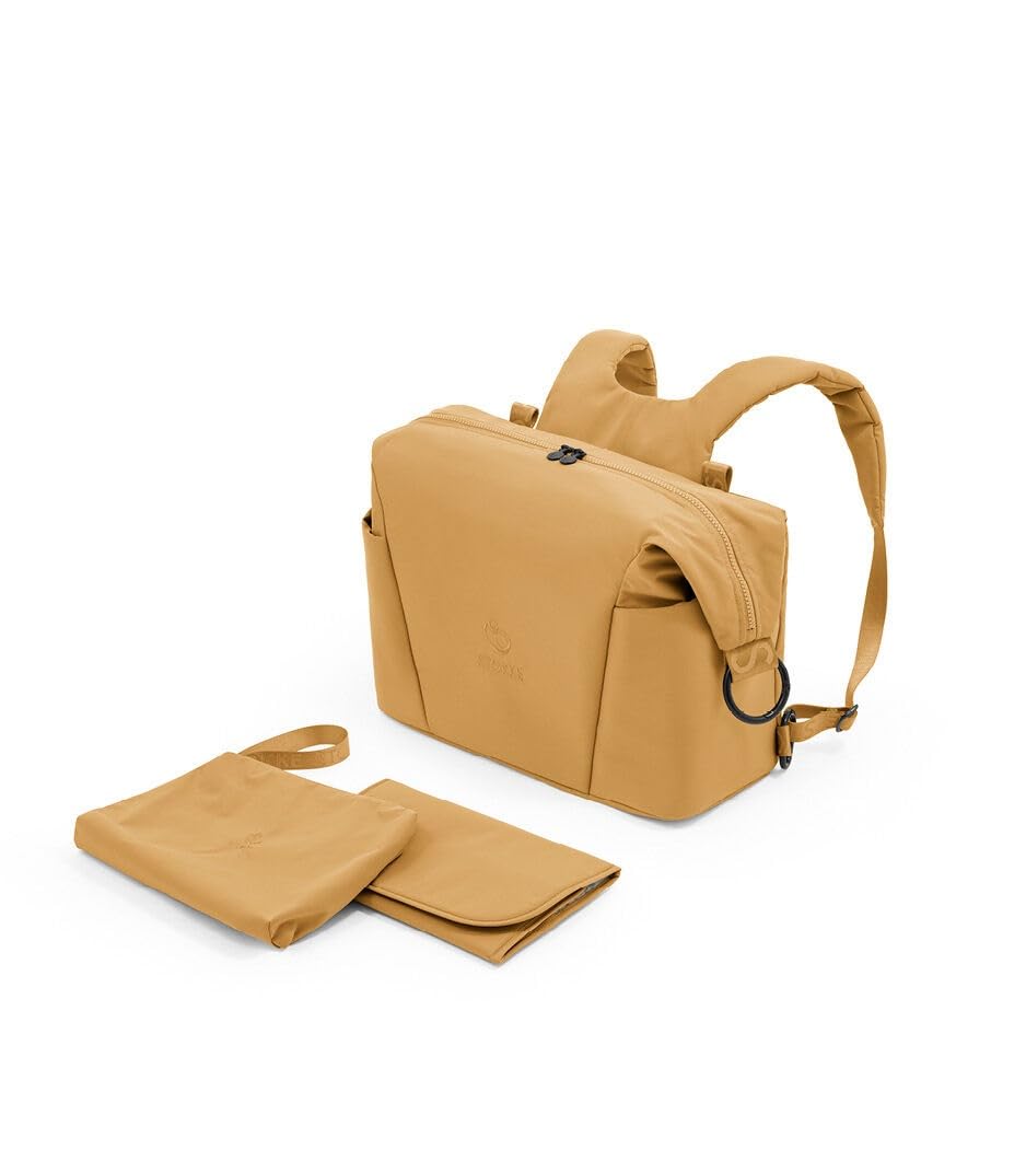 Borsa per il cambio Stokke Xplory X, Golden Yellow - Può essere portata a spalla o come zaino - Include un materassino per il cambio pieghevole - UPF 50+, Idrorepellente, Facile da pulire