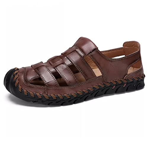 OAQZGBVK Men's Sandals Leather Men Beach Sandals Comfortable Men Sandals Outdoor Men Casual Shoes (Color : Brown, Size : 9) (Brown 7.5)